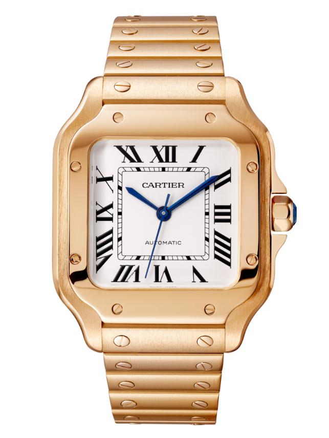 The luxury copy Santos De Cartier WGSA0008 watches have silver-plated dials.