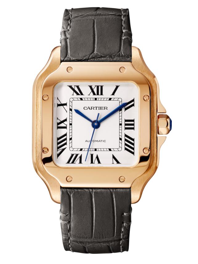 The well-designed fake Santos De Cartier WGSA0008 watches have additional grey leather straps.