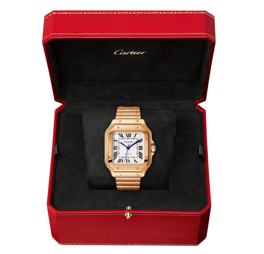 The prominent replica Santos De Cartier WGSA0008 watches have silver-plated dials.