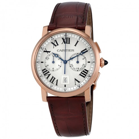 The well-designed copy Rotonde De Cartier W1556238 watches have brown leather straps.