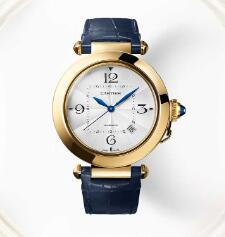 The blue hands are striking on the white dial.